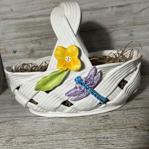 Ceramic Open Weave Basket With flowers Made in Portugal